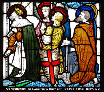 Koningen en ridders knielend in gebed (detail) door English School